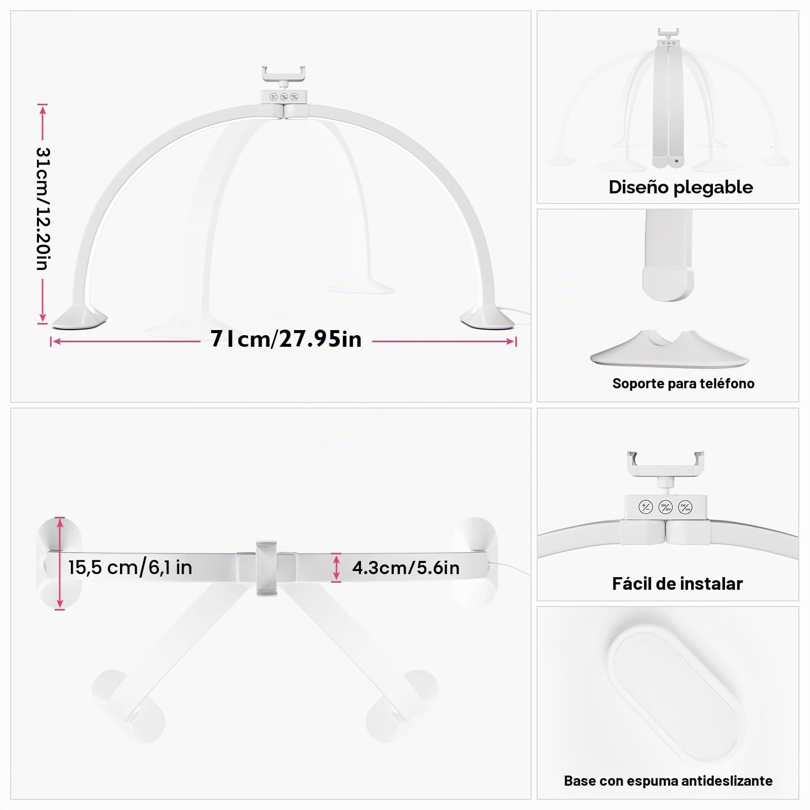 Media Luna Lámpara para Uñas, 71CM 36W LáMpara De Escritorio De UñAs para Teléfono Móvil, LED Professional Nail Light Lash Light, Luz de Pestañas para Pestañas Tatuaje Manicura