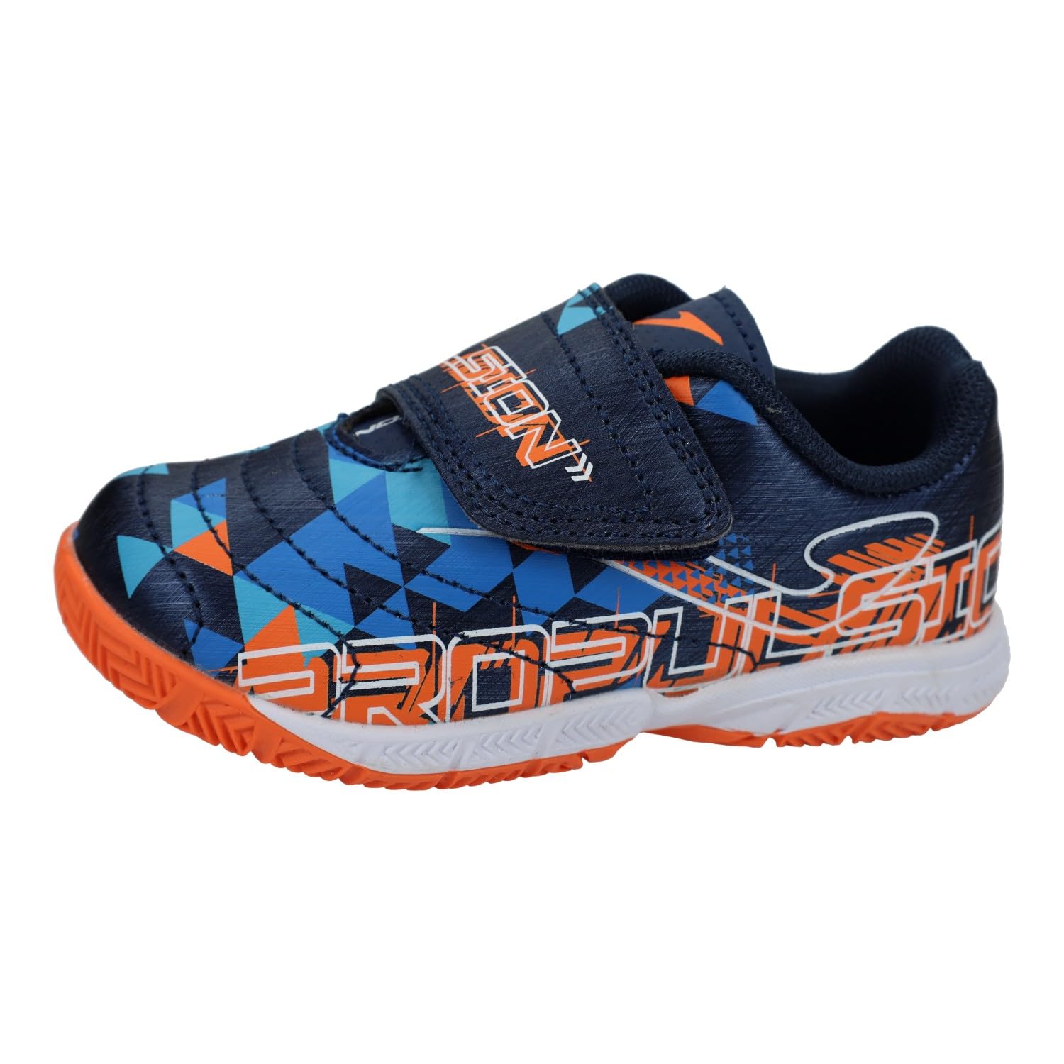 Joma PRJW2303INV Zapatillas de fútbol Sala para niños, Color Marino con Naranja y Azul Claro, diseño anatómico con Velcro NIÑO Deportivos Marino 37