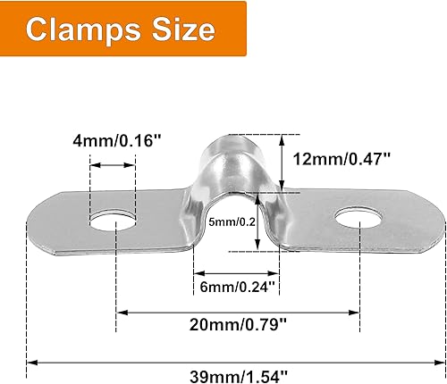 Miniatura 2 de Biaungdo 60 correas de tubo rígido M5, correa de acero inoxidable de 1/5 pulgadas, soporte en U, abrazaderas de tubería de alta resistencia, 60