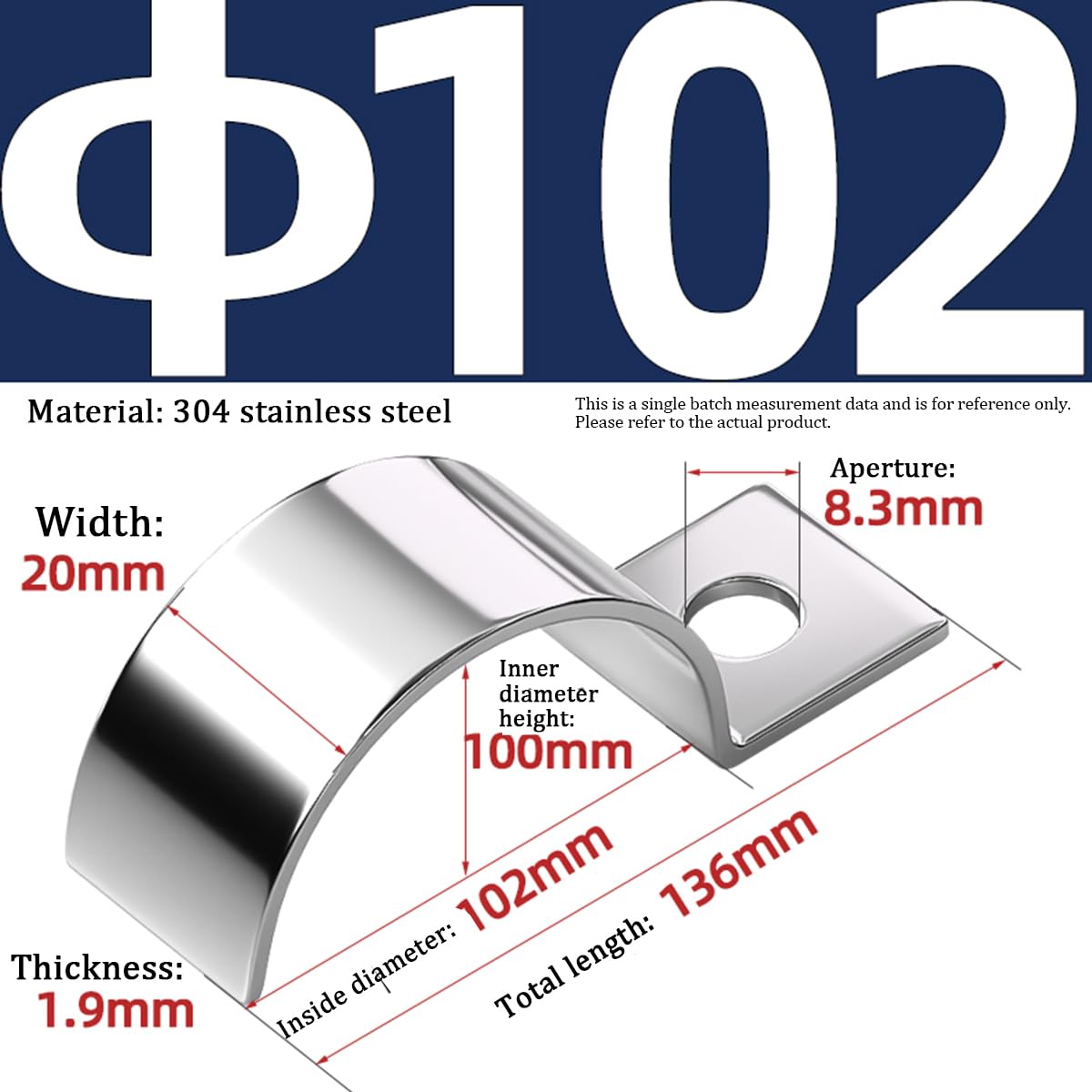 Colliers de serrage, Lot de 10 colliers serrage rigides en acier inoxydable 304, type M, forme U, avec 1 trou(102)