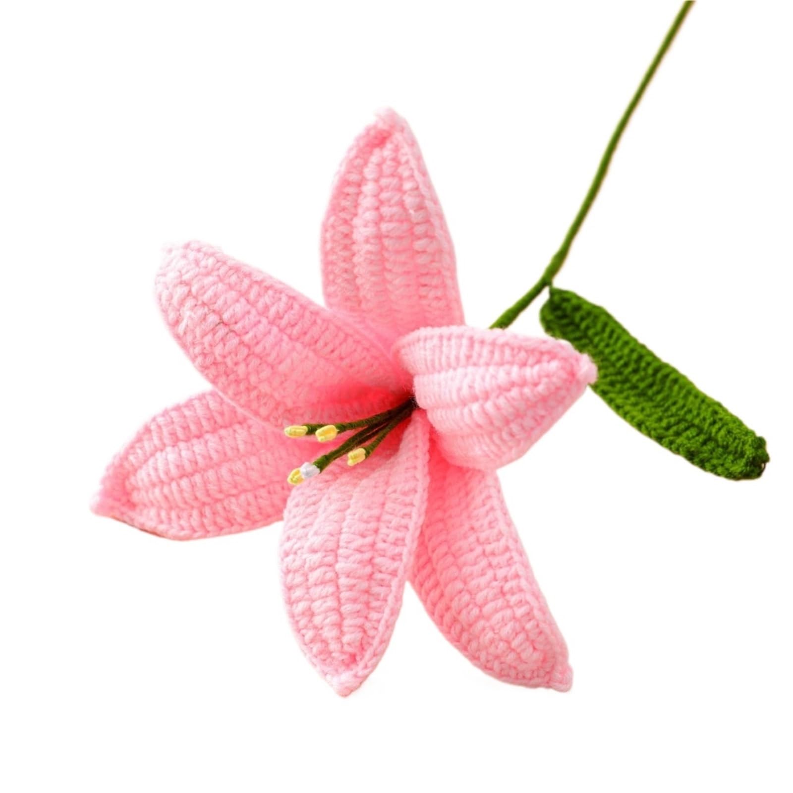ENWWCH 1Pcs Crochet Lily Flowers Creative Hand-knitted Lilies Flower Bouquet Wedding Party Home Decor For Home(Color4)