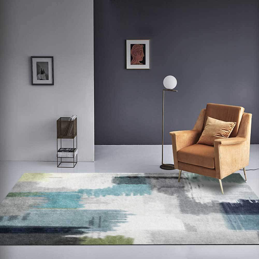 Tapis salon 110x190cm rectangulaire géométrique vert pour salle à manger