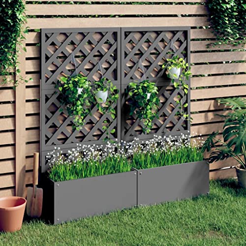 Macetero grande exterior balcón jardineras con enrejado 2 unidades gris 65 x 33 x 135 cm WPC adecuado para balcones de jardín al aire libre