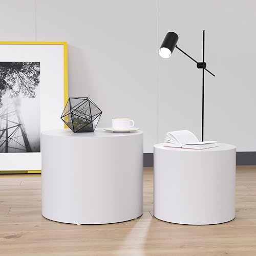 Miniatura 9 de Mesa auxiliar redonda de tambor negro, juego de 2 mesas de centro redondas de madera, mesa auxiliar otomana redonda, mesa auxiliar para sofá pequeño