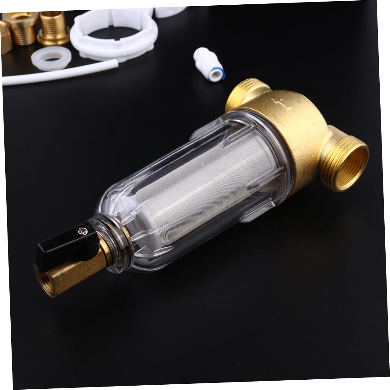 Goldener Wasserhahn Frontfilter mit Rückspülfunktion 1 Zoll bis 1/2 Zoll