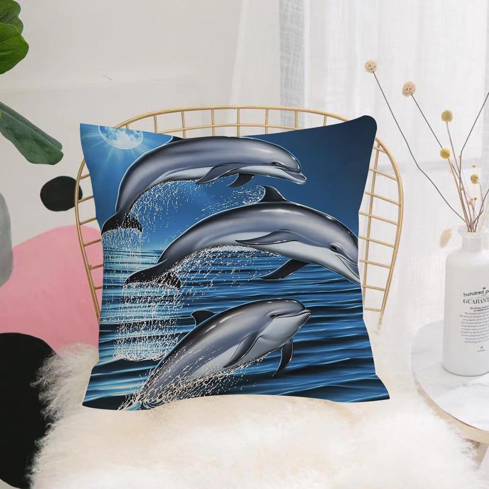 HYOSXW Cushion Cover,Throw Pillow Case Home Decorative for Living Room Bedroom Sofa Chair 16X16 Inch,Group of dolphins jumping on the water at sunset,Pillowcase 40X40cm