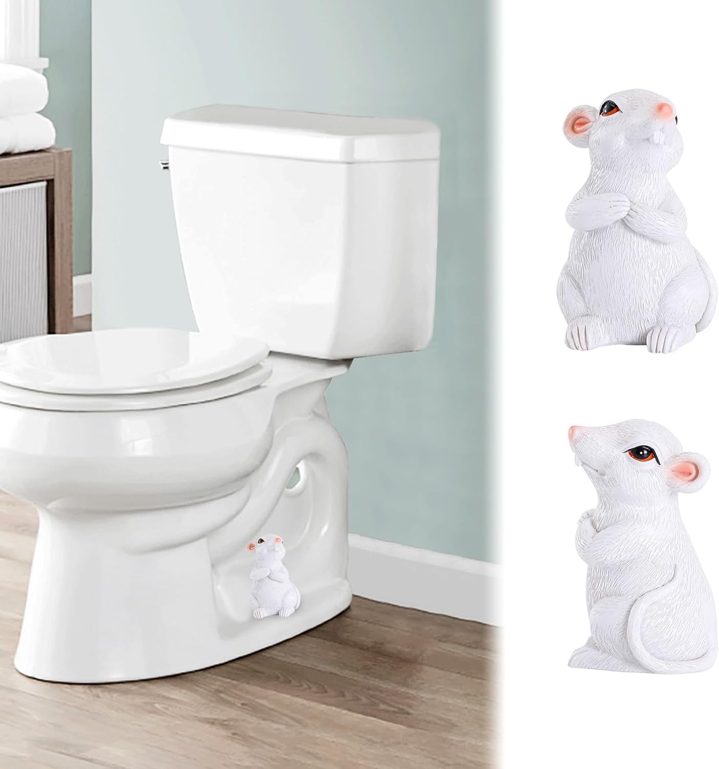 2 Pack Toilet Bolt Caps, Toilet Bolt Covers Decorative, Resin Animals Toilet Screw Cover Caps, Toilet Caps for Bottom of Toilet Easy Installation Toilet Replacement Parts (Rat)