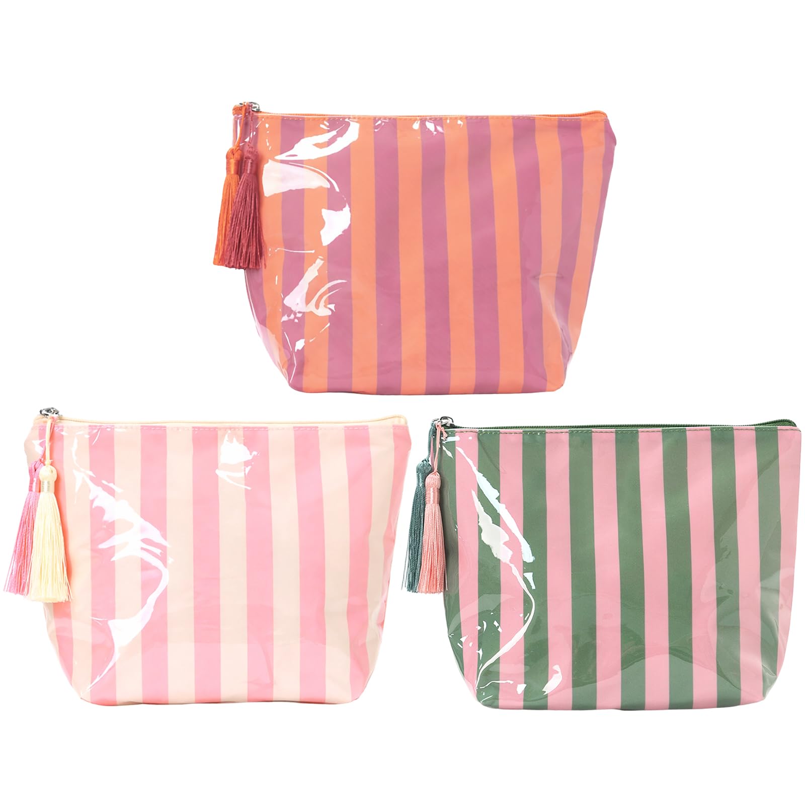 Organizer per cosmetici in PVC, a righe, 5 pezzi, portatile