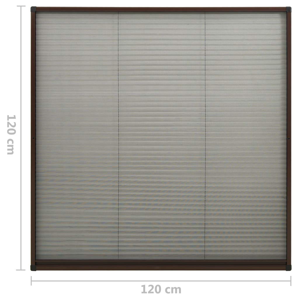 Insektenschutz-Plissee für Dachfenster, Fliegengitter mit stabilem Aluminium-Rahmen in Braun und Fiberglas-Netz in Schwarz, Mückengitter Fensterbausatz, 120 x 120 cm