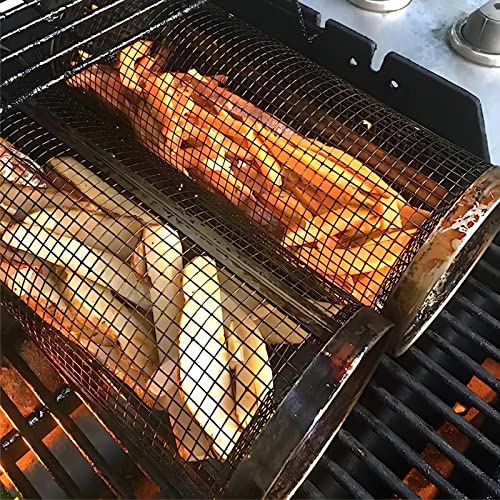 Vingtank Bbq Net Tube,Grill Net For Outdoor Grill,Round Campfire Grill Grid,Stainless Steel Barbecue Cooking Grill Grate,Grill Tool With Removable Mesh Cover (1Pcs) #TOP1