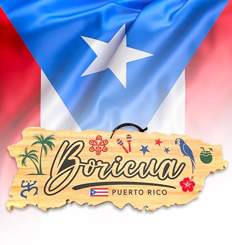 Puerto Rico Shaped Wooden Cutting Board and Boricua Decorative Display