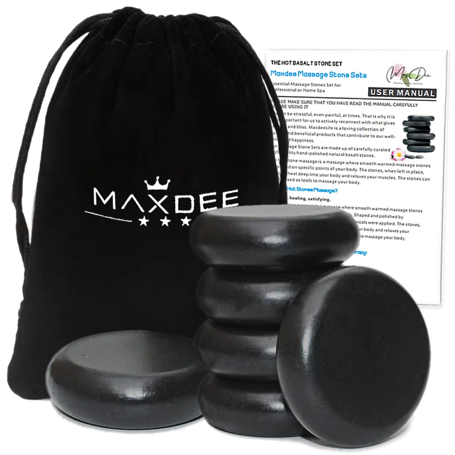 Maxdee Kamienie do masażu, niezbędne kamienie do masażu, 6 dużych kamieni do masażu, kamienie do masażu gorącymi kamieniami, do profesjonalnego lub domowego spa, ogrzewacz stóp, relaksujący, leczniczy