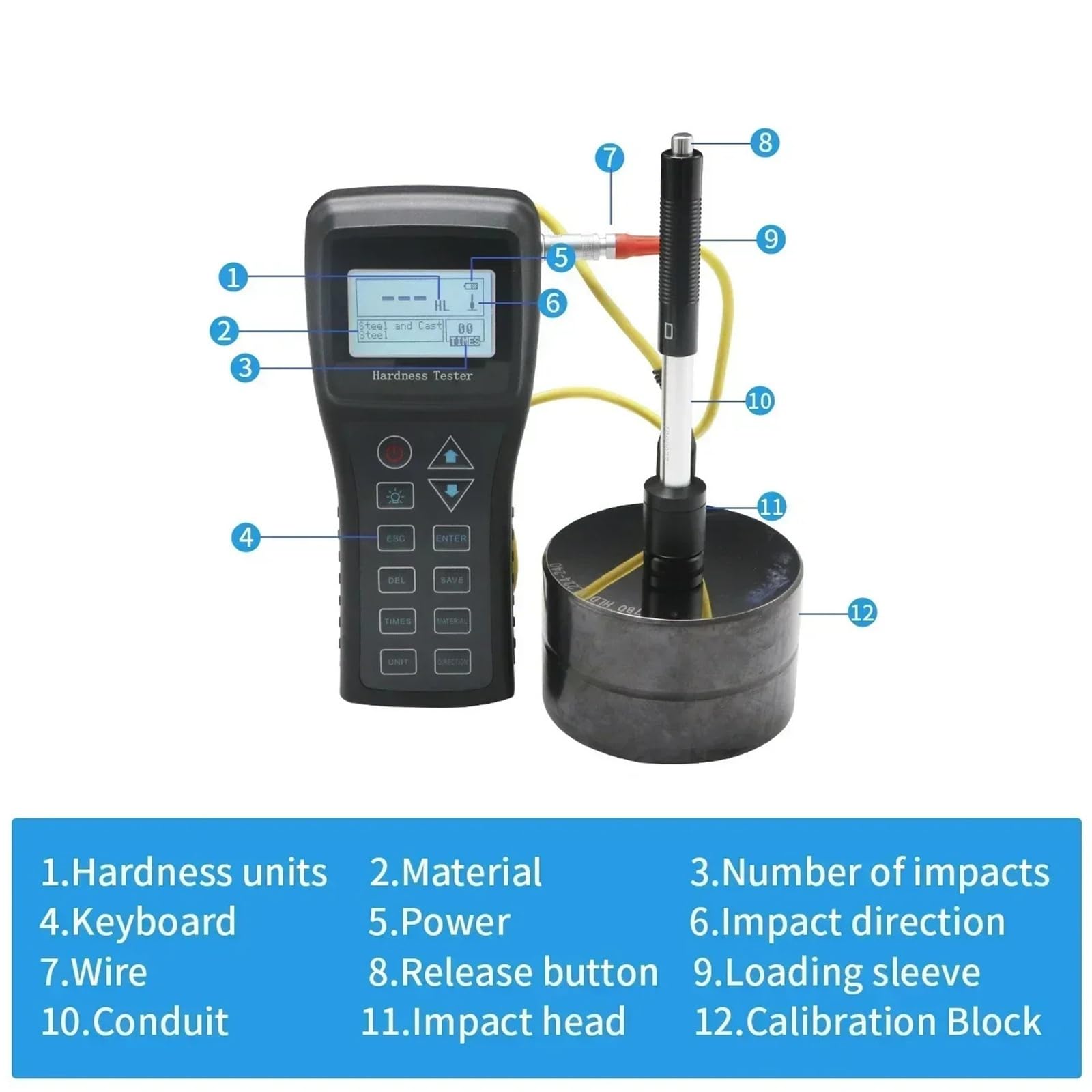Durómetro, Probador de dureza Leeb Digital portátil con probador de impresora for materiales metálicos durómetro medidor SL-150