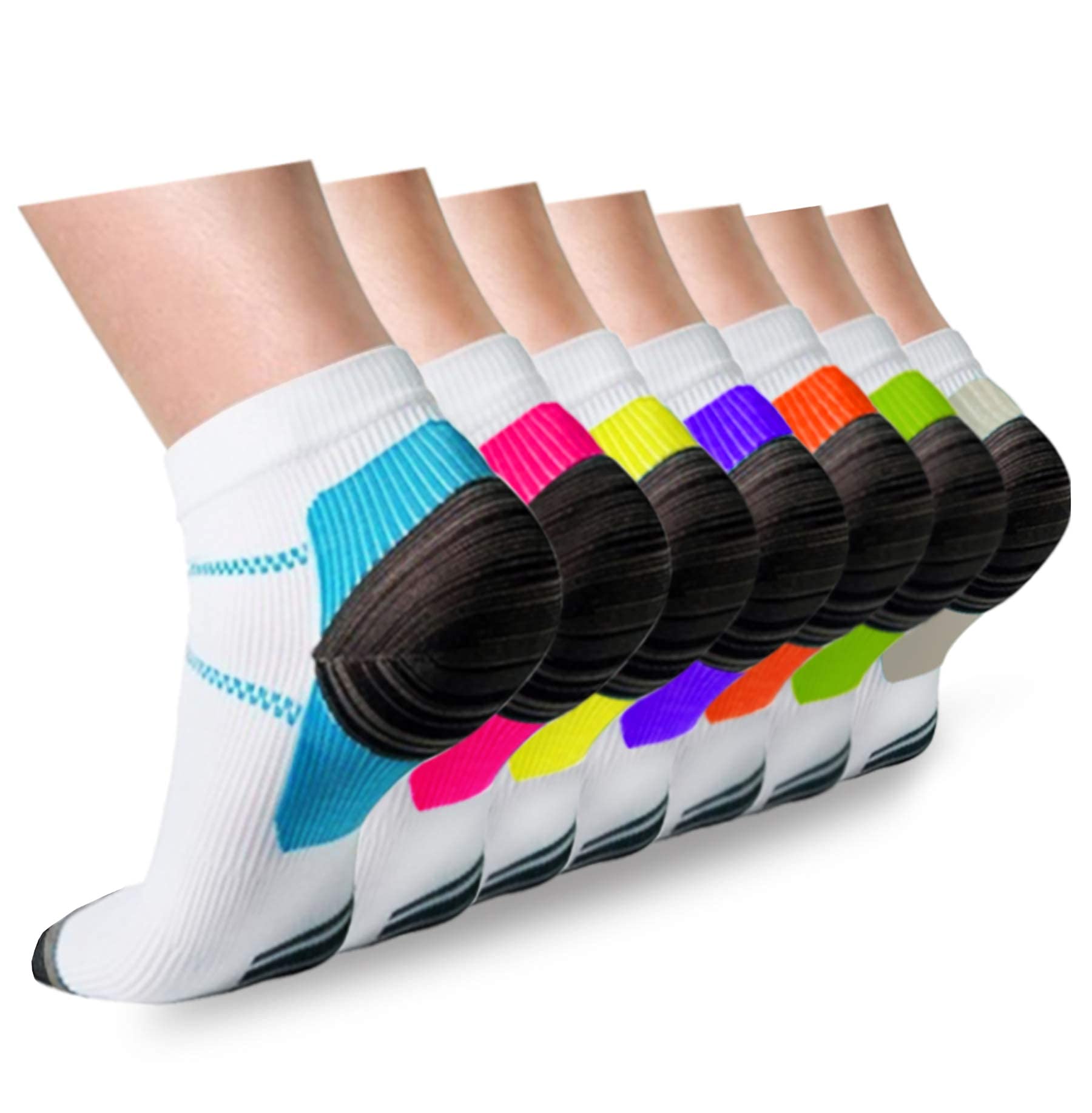 Compression Socks, Plantar Fasciitis for Women & Men, Circulation Arch Ankle Support, 15-20 mmHg Best for Running Cycling, Nurses, Hiking(S/M, 7 Pairs)?