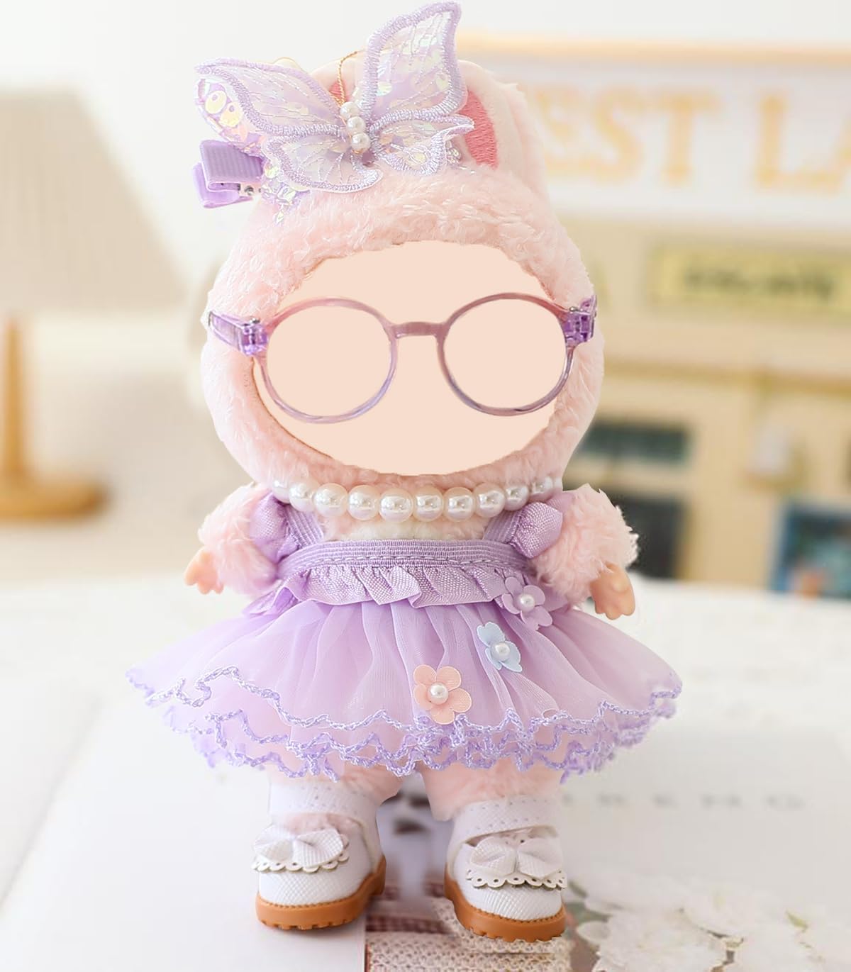 for Labubu Clothes Outfits Accessories for 5.91 - 6.7in Doll, Clothes for Labubu Doll 15-17cm, 5 Pieces Butterfly Tulle Skirt Purple Set (NO Doll)