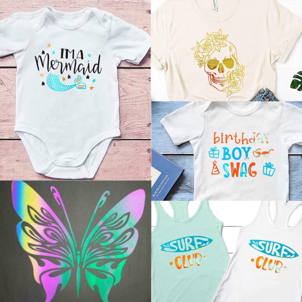5 Stück Selbstklebende Holografische Vinylfolie Plotter 30 x 25 cm für DIY T-Shirts, Schuhe, Schürzen, Baseballmützen, Hüte