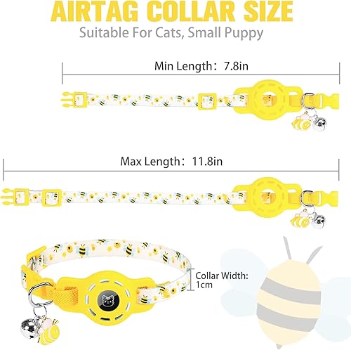 Miniatura 2 de BINGPET AirTag - Collar de gato con campanas, collar elástico de seguridad mejorado con soporte para collar de gato AirTag, collares de gato