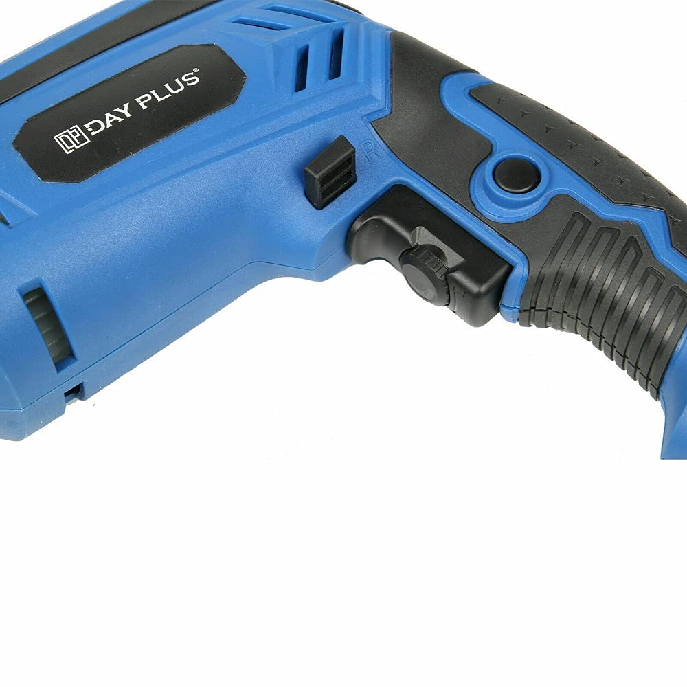 DayPlus Perceuse électrique à percussion avec fil pour atelier, marteau-burineur 2 en 1 avec tournevis, puissante perceuse à vitesse variable pour le perçage de l'acier, de la maçonnerie, du béton et