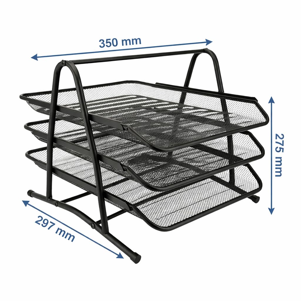 D.RECT KOMO Portadocumenti da Scrivania 3 Scomparti Metallo Rete Organizer A4 Estraibile 350x297x275 mm