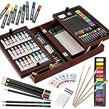 Vigorfun Deluxe Art Set in Wooden Case, with Soft & Oil Pastels, Acrylic & Watercolor Paints, Water Color, Sketching, Charcoal & Colored Pencils, Watercolor Cakes and Tools