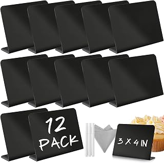 KASTWAVE KASTWAVE 12 Pack Mini Chalkboard Signs With 3 Marker Pens Brand: KASTWAVE | Colour: Black | Material: Polypropylene, Vinyl, Fabric | Recommended uses for product: Weddings, Parties, Birthdays, Classroom, Decoration, Food Labeling, Menu Promotion, Table Reservations, Cafes, Bakeries, Florists, Events | Mounting type: Free Hanging | Product dimensions: 7.6W