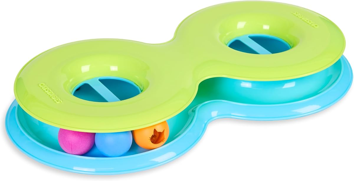 Catstages Infinity Ball Track for Cats, 3 Balls Included, 17.4" | Figure-8 Shaped Track with 2 Regular Balls + 1 Light-Up Ball, Bat & Swat Play, Compatible with Topper Toys, Cats & Kittens