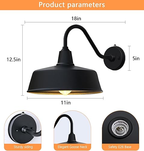 Miniatura 2 de Lzwelcy Luces de granero al aire libre de 11 pulgadas del atardecer al amanecer, luces de cuello de cisne de granero montadas en la pared, perfectas