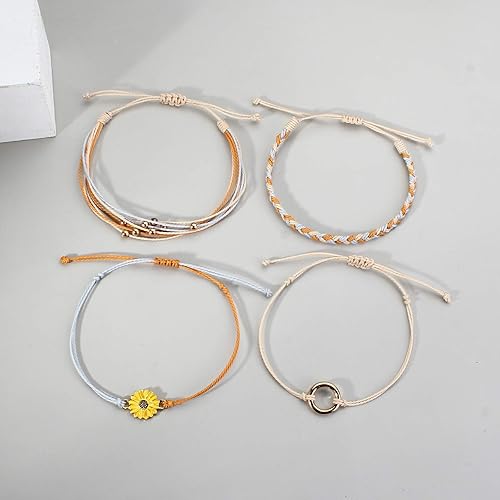 Miniatura 5 de Pulsera de cuerda trenzada hecha a mano con diseño de girasol para adolescentes y mujeres