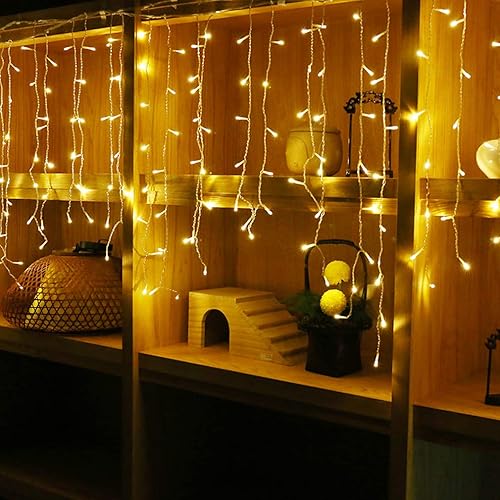 Miniatura 4 de GYDING - Luces LED decorativas en cascada para Navidad decoración de ventanas luces de hadas 8 modos de iluminación de enchufe ideal para bodas