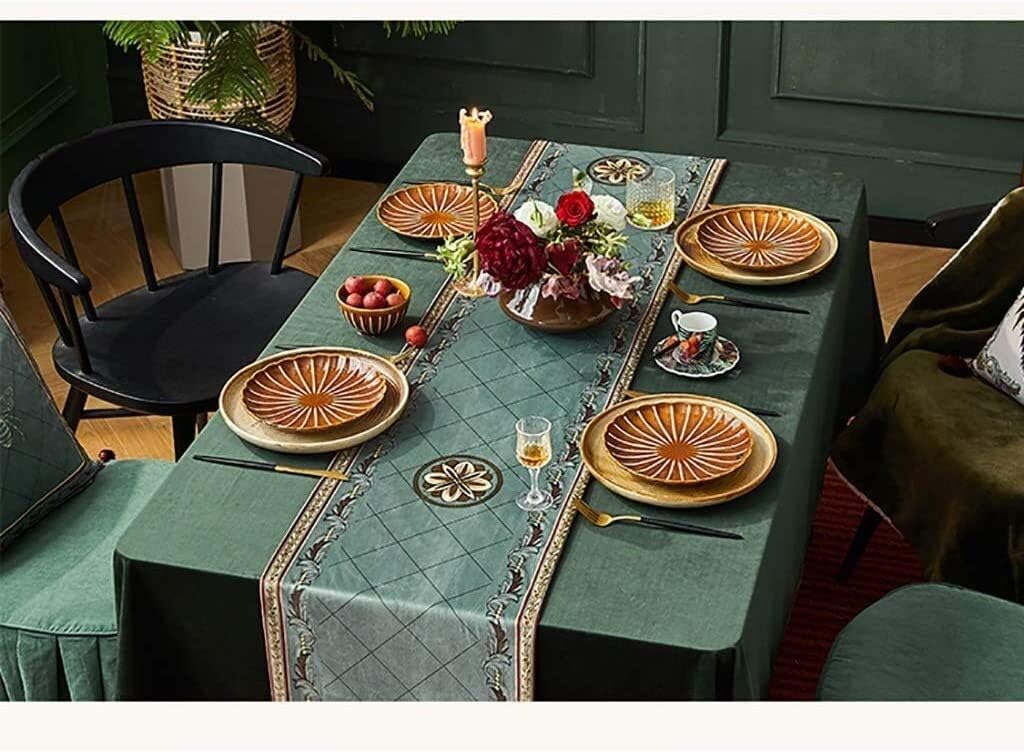 Lace Table Runners Luxury Bohemian Flower Embroidered Table Runner Velvet Table Runner Thick Velvet Chenille Satin Tasseled Christmas Gourmet Dressing ( 35*200cm)