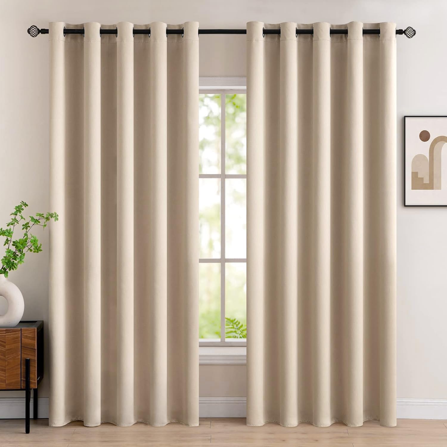 MIULEE Beige Blackout Curtains for Living Room 2 Panel Set, Premium Eyelet Curtains for Bedroom, Thermal Insulated Window Curtain Drapes, Black Out Curtain 90 Drop, Each Panel 66 x 90 Inches
