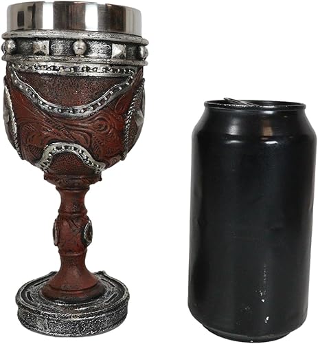Miniatura 6 de Ebros Gift Estrella occidental rústica con cuerdas trenzadas, círculo y herraduras de la suerte, copa de cáliz de copa de vino en acabado de cuero