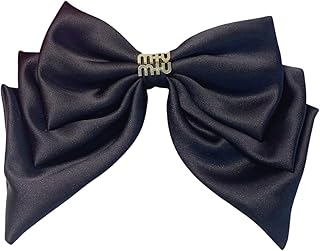 リボン ヘアクリップ スプリング付き 光沢サテン製 おしゃれで可愛い マルチスタイル対応 (ブラック)