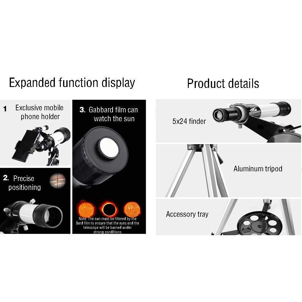 Telescopio para niños Principiantes, Montura AZ de 70 mm de Apertura y 400 mm, óptica Multicapa, telescopios para Adultos, telescopio Refractor de astronomía portátil con trípode, Mochila, el Mejor