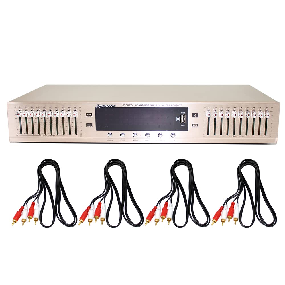 220V EQ665 Hifi Equalizzatore Domestico, Doppio Regolatore Stereo a 10 Bande Per Alti E Bassi Con Bluetooth Incorporato (Oro)