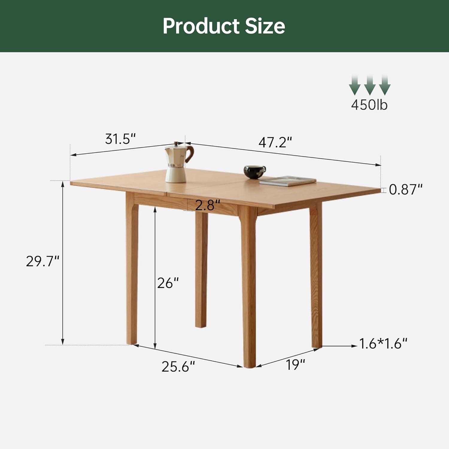 31"-47" Extendable Dining Table Set for 2, Solid Wood Folding Kitchen Table with Oak Wood Legs, Space-Saving Dinner Tables for Living Room, Kitchen, Dining Room