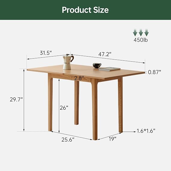 31-47 Extendable Dining Table Chairs and Bench Set for 4, Solid Wood Oak Folding Kitchen Table, Space-Saving Dinner Tables for Living Room, Kitchen (Original, 1table+2cushion Chairs+1bench)