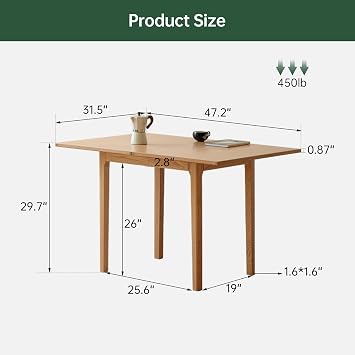 31-47 Extendable Dining Table Chairs and Bench Set for 4, Solid Wood Oak Folding Kitchen Table, Space-Saving Dinner Tables for Living Room, Kitchen (Original, 1table+2cushion Chairs+1bench)