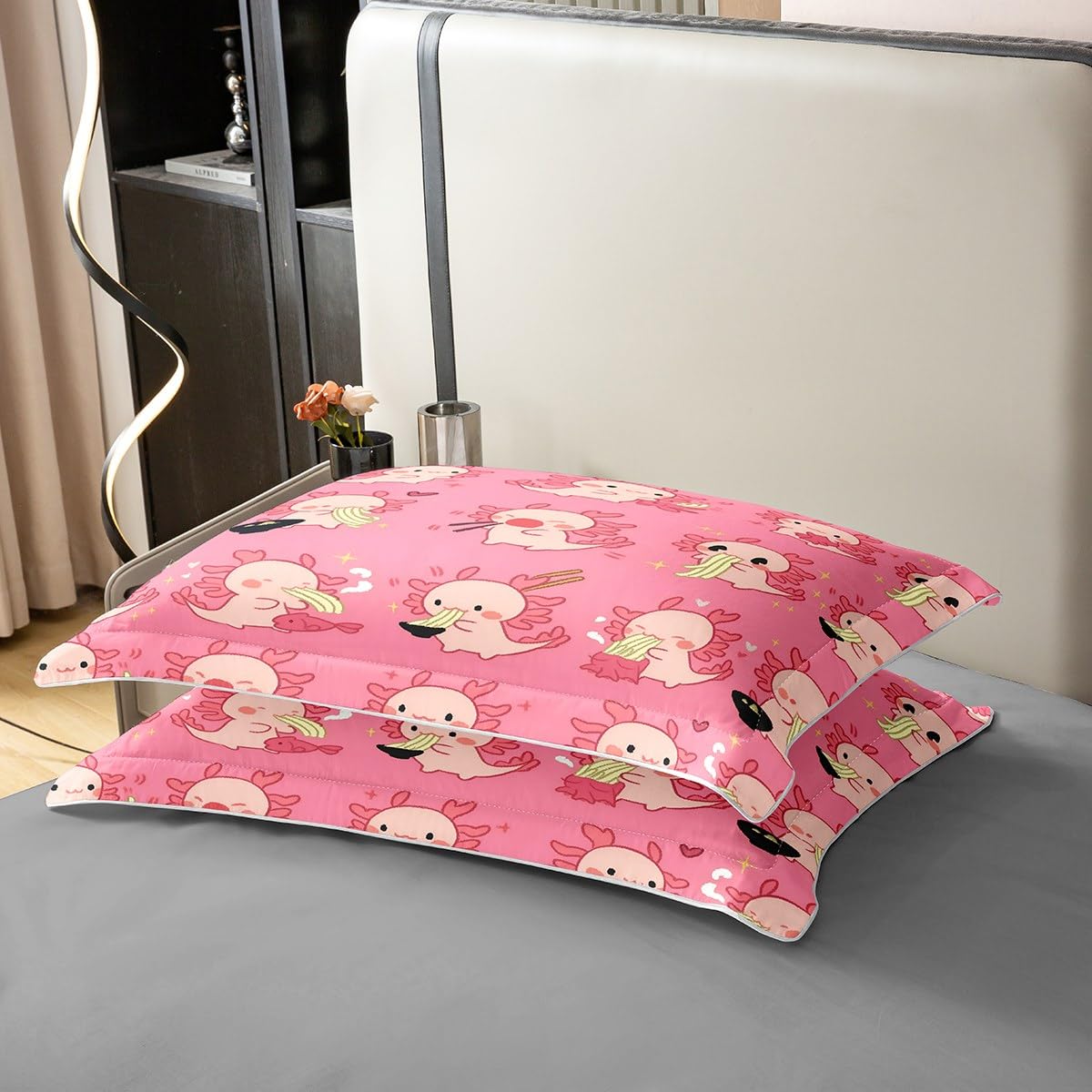 Loussiesd Lustige Axolotl 100% Baumwolle Bettwäsche Set 200x200cm Nette Axolotl Fisch Geschenke für Kinder Jungen Mädchen Bettbezug Ultra weiche Axolotl gezogen Nudeln Muster Betten Bettwäsche-Set