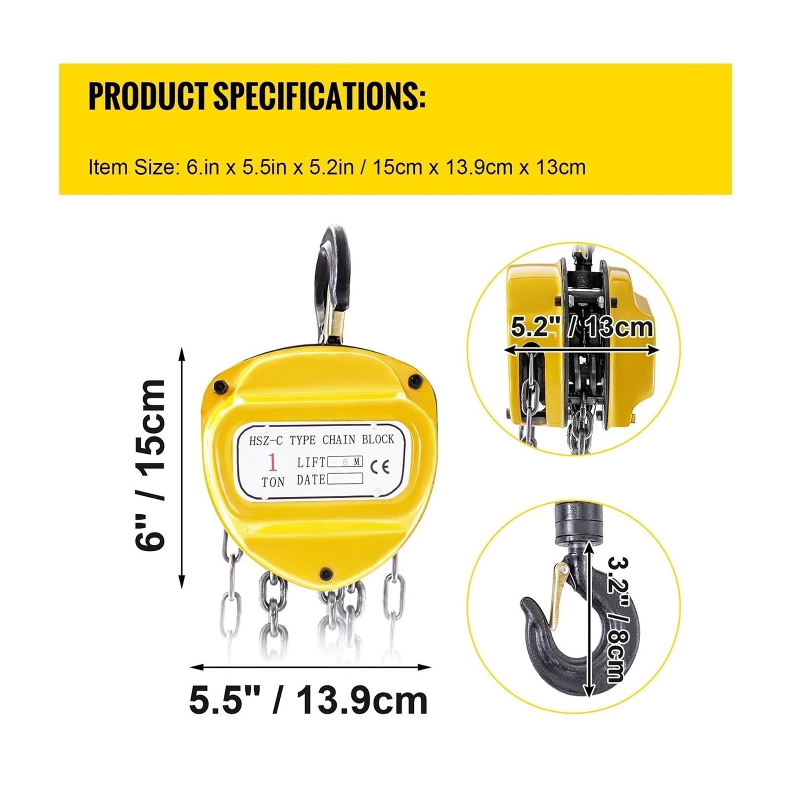 Verricello, Paranco manuale a catena da 2200 libbre/1 tonnellata con paranco a e fune di sollevamento per ATV UTV Marine