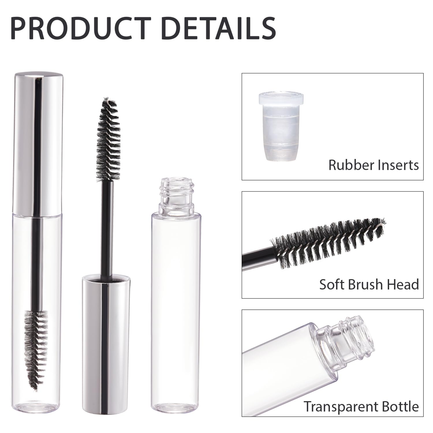 CAIYA Pack of 6 10 ml Empty Mascara Tube, Eyelash Cream Container Bottle, Refillable Clear Empty Bottle Tube Container - Image 2