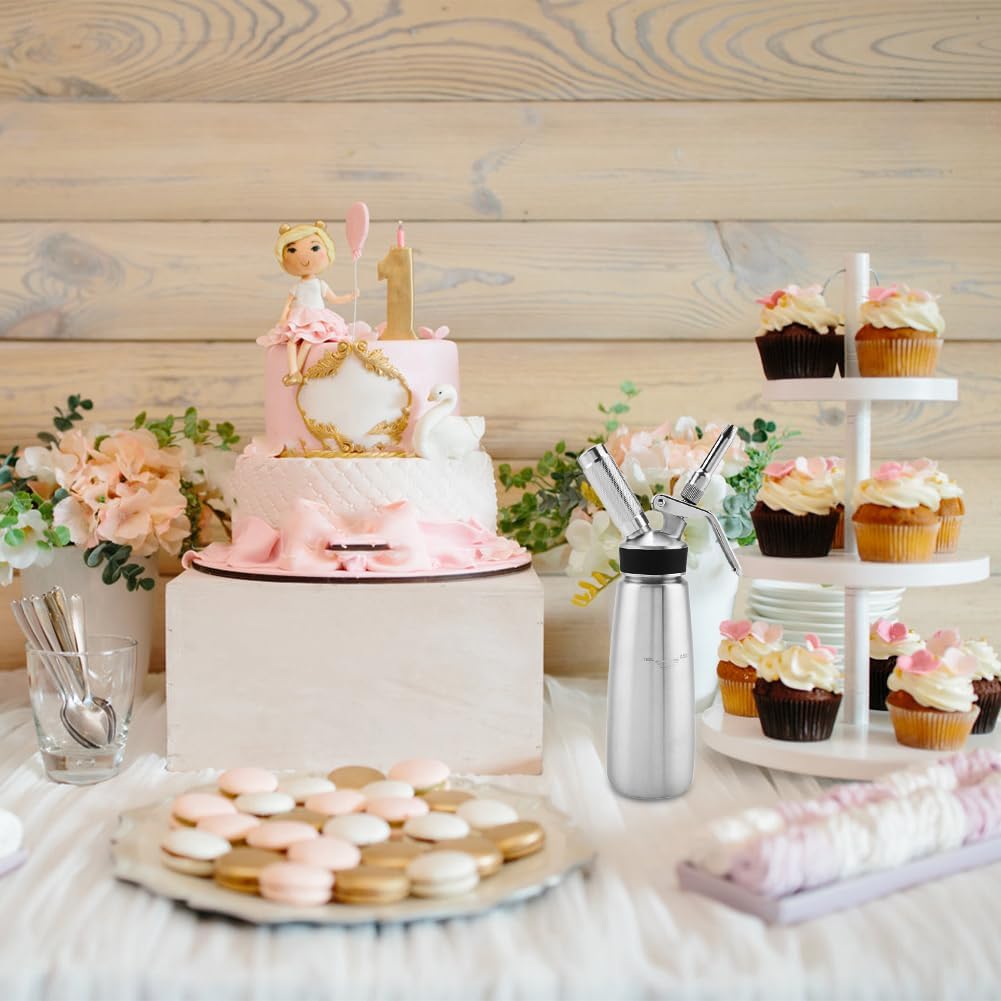 Whipped Cream Canister, Stainless Steel 500ML Cream Charger, Three Nozzle Options for Versatile Cream Making (500ML)