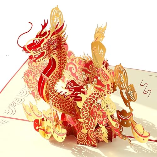 yaartz 3D Pop Up Card, Greeting Card with envelop and note tag, All Occasion Card for Husband Son Brother Father Neighbor Student-Chinese Dragon