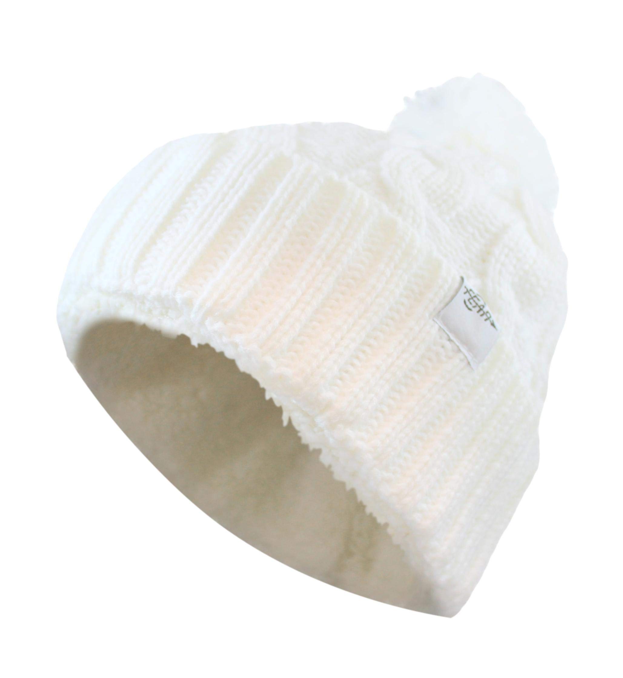 Fear0 Gorro de lana de felpa extremadamente cálida con aislamiento, color blanco y negro, con pompón, gorro de invierno para mujer y niña