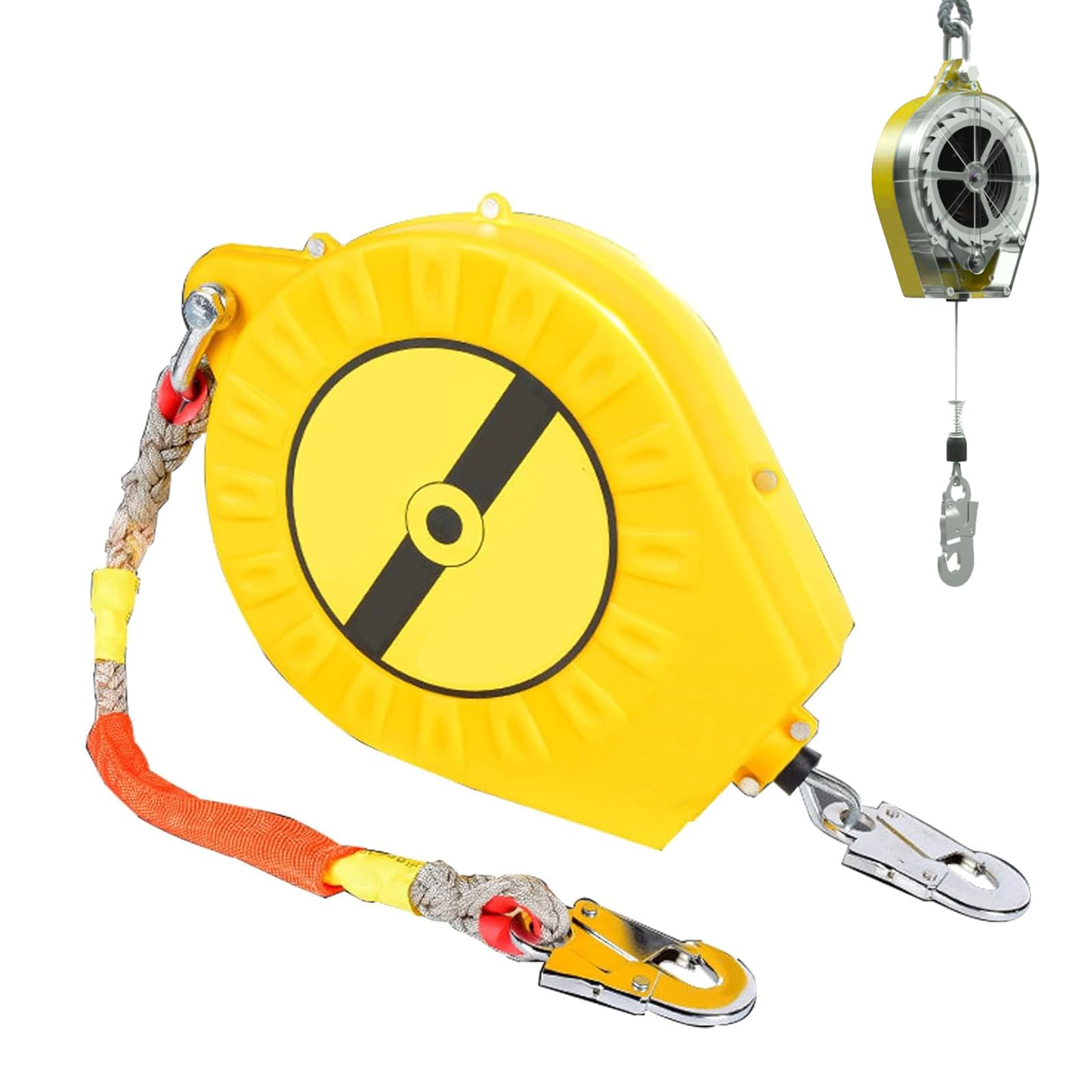 Dispositivo Anticaduta Retrattile Certificato 3-20 mt, Dispositivo Anticaduta Tetto 150 KG con Gancio, Dispositivo di Sicurezza Anticaduta Retrattile per Tetto e Lavoro Aereo(Giallo,15 mt)