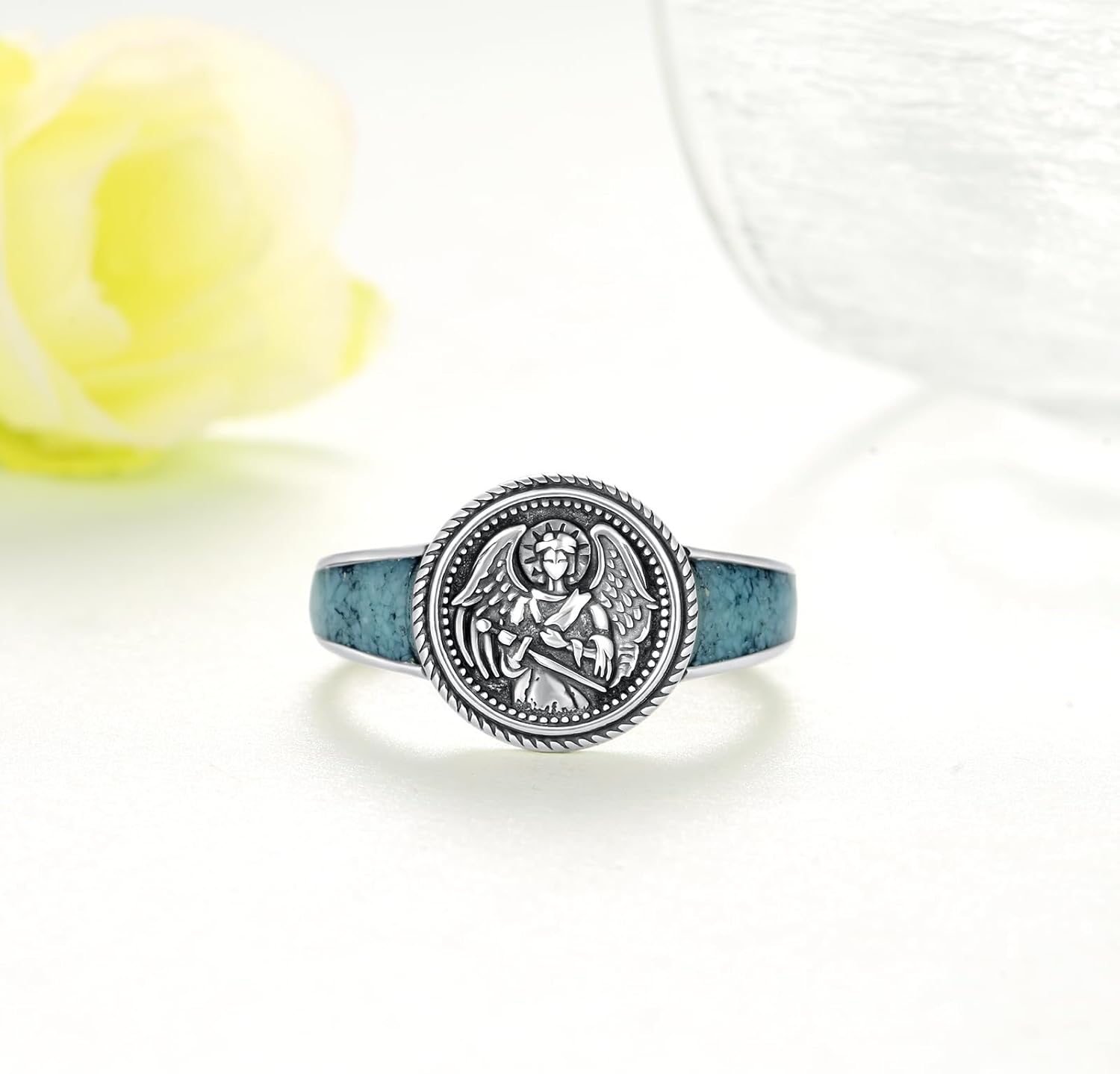 St Michael Ring S925 Sterling Silver Archangel Saint Michael Ring Catholic Jewelry Gifts for Men Women - Image 2