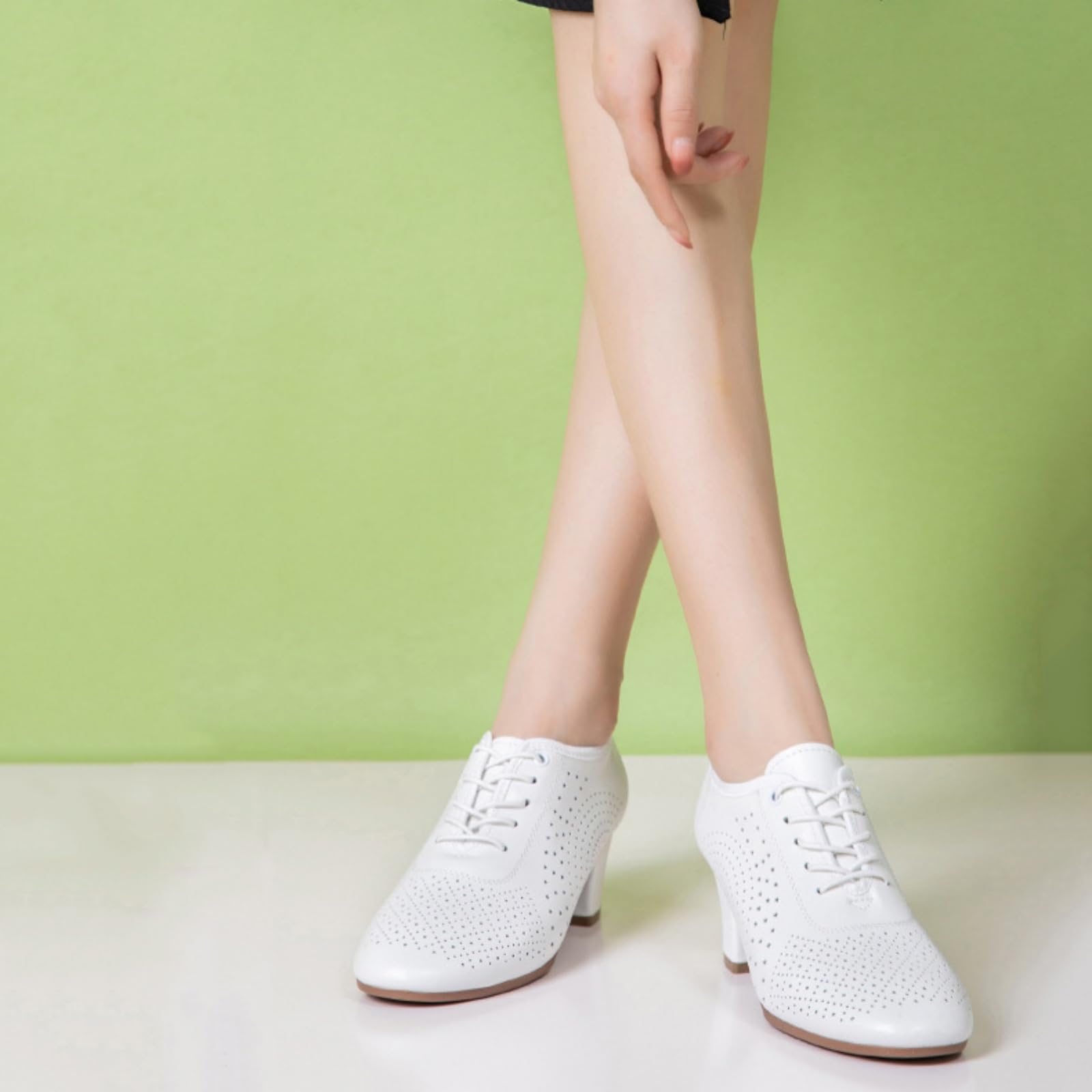 Zapatos Baile Latino Mujer Zapatos Modernos de Salón con Cordones Tacón Bajo de Cuero Transpirables para Bodas Y Fiestas