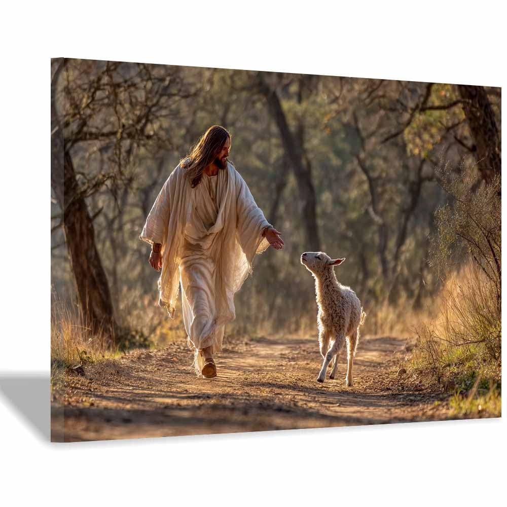 ZAMAEIU Jesus Art Pictures Posters Prints Calling thes lambs Religious Paintings, Wall Decor for Church,Prayer Room,Christians, Schools, Hospitals(white)-50x70cm Framed