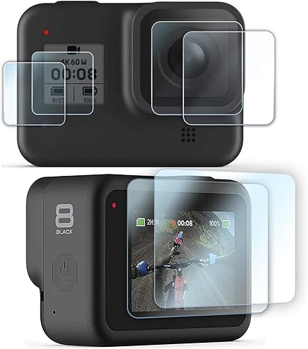 FiTSTILL Protector de pantalla para Go Pro Hero 8, color negro, ultra transparente, dureza 9H, resistente a los arañazos, protector de lente de
