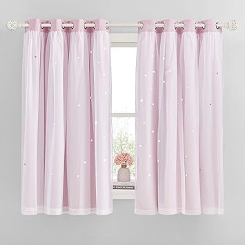 50% off: NICETOWN Pink Kids Curtains for Girls Bedroom, Nursery Star Hollow Out Blackout and Sheer Window …